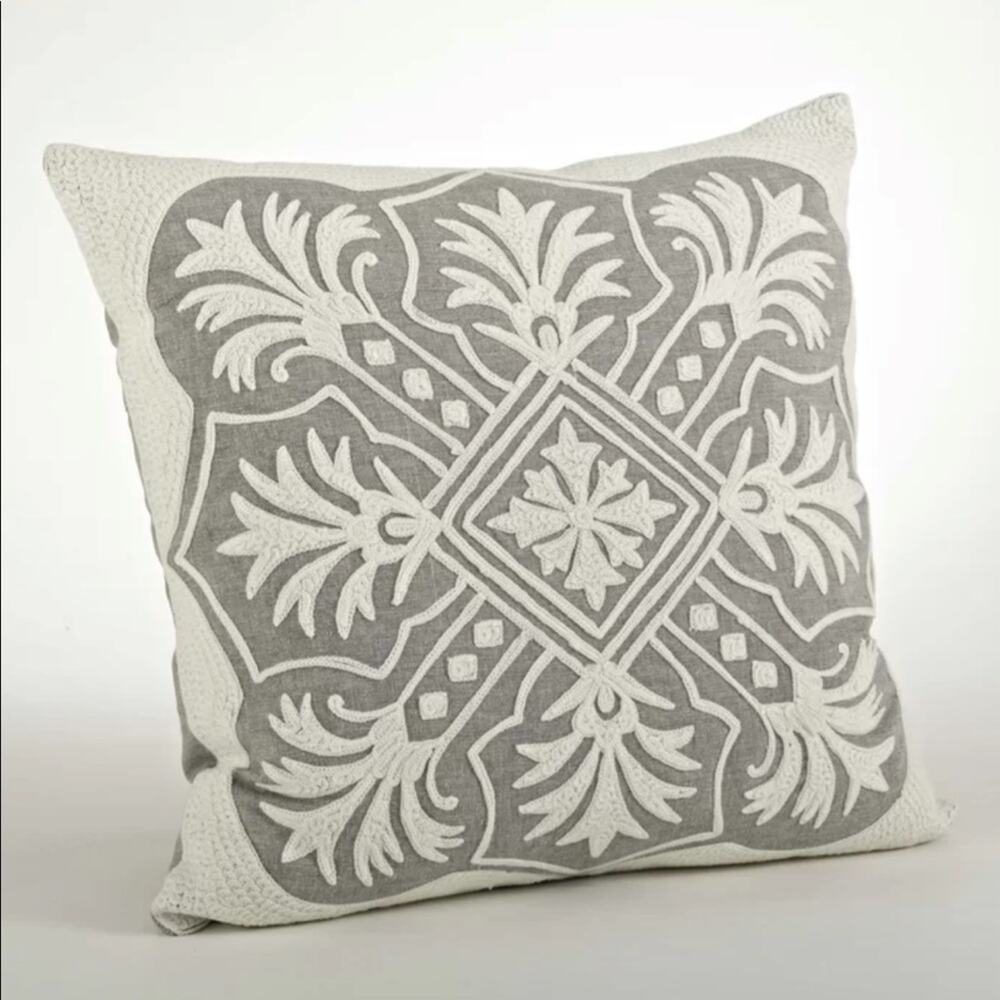 Design Inspiration Gabriela Embroidered Cotton Throw Pillow Cover only, 18”x18”